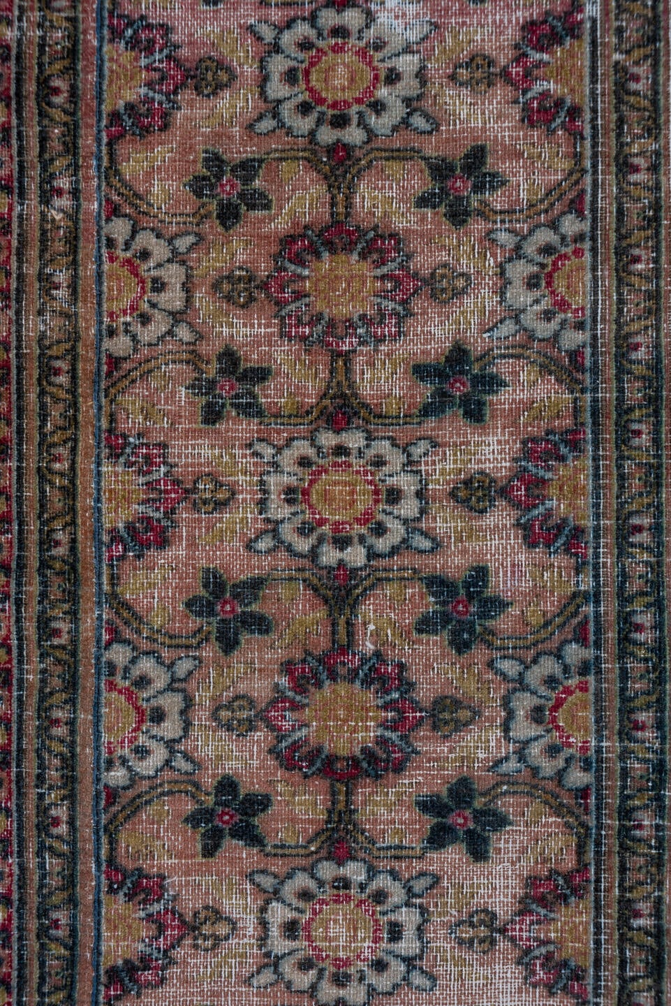 2' x 17' one-of-a-kind handmade antique Khorassan runner rug. Color palette: ivory, navy, rose, taupe, rust, slate, brown