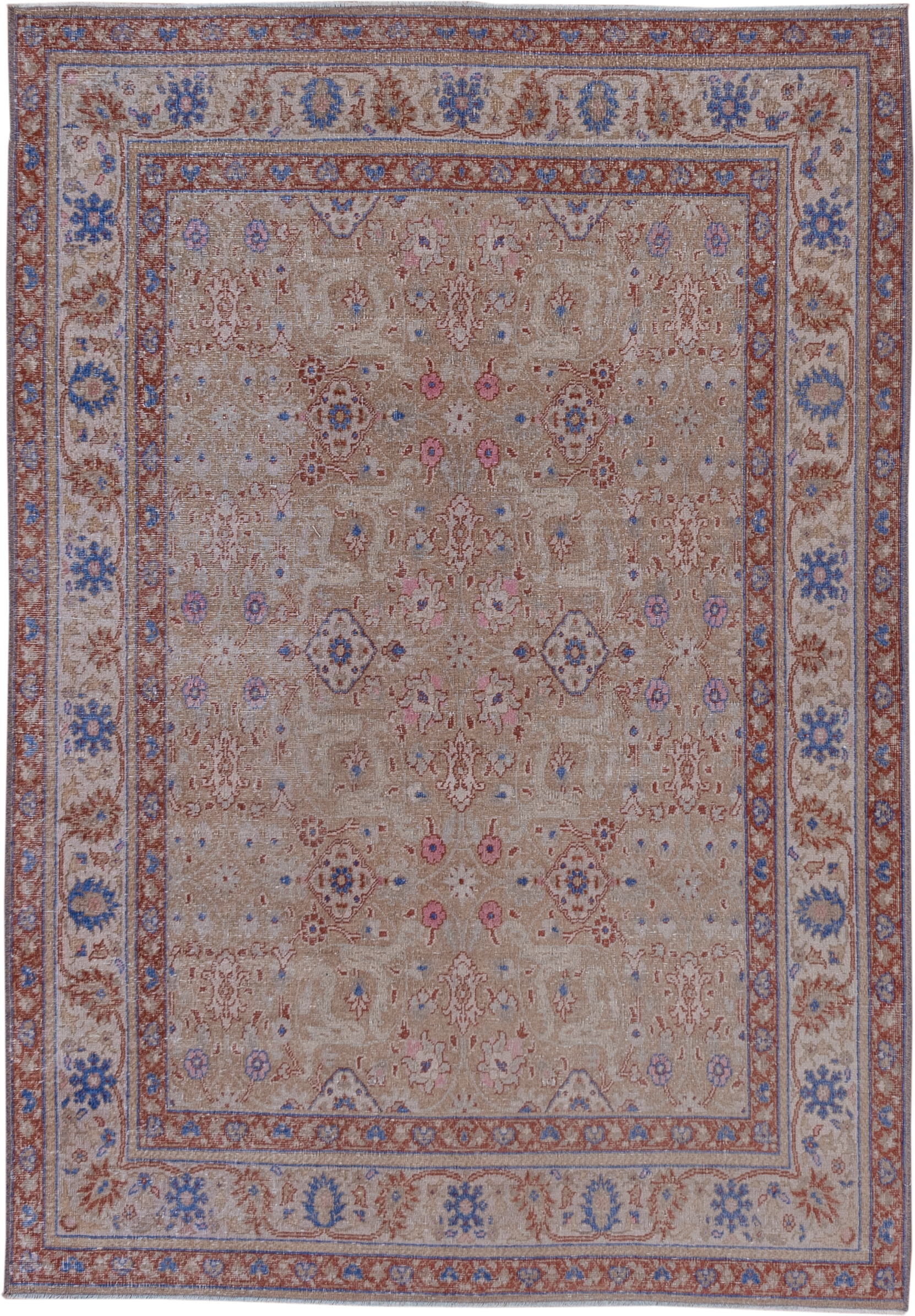 4' x 6' one-of-a-kind handmade antique Sivas small size rug. Color palette: beige, ivory, rust, blue, rose, taupe