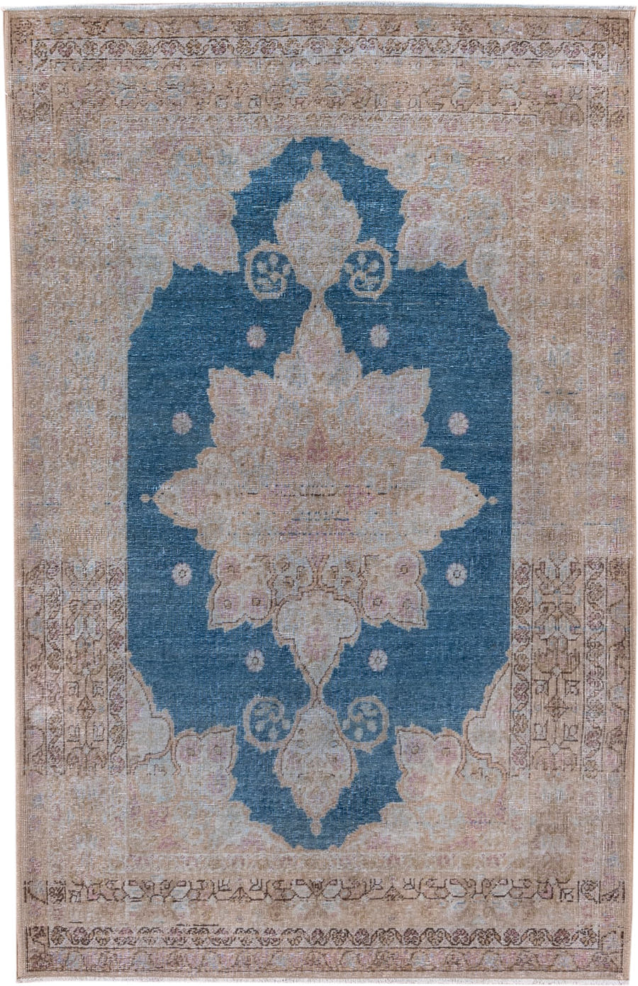 4' x 6' one-of-a-kind handmade antique Sivas small size rug. Color palette: taupe, blue, ivory, blush, beige, brown, gray