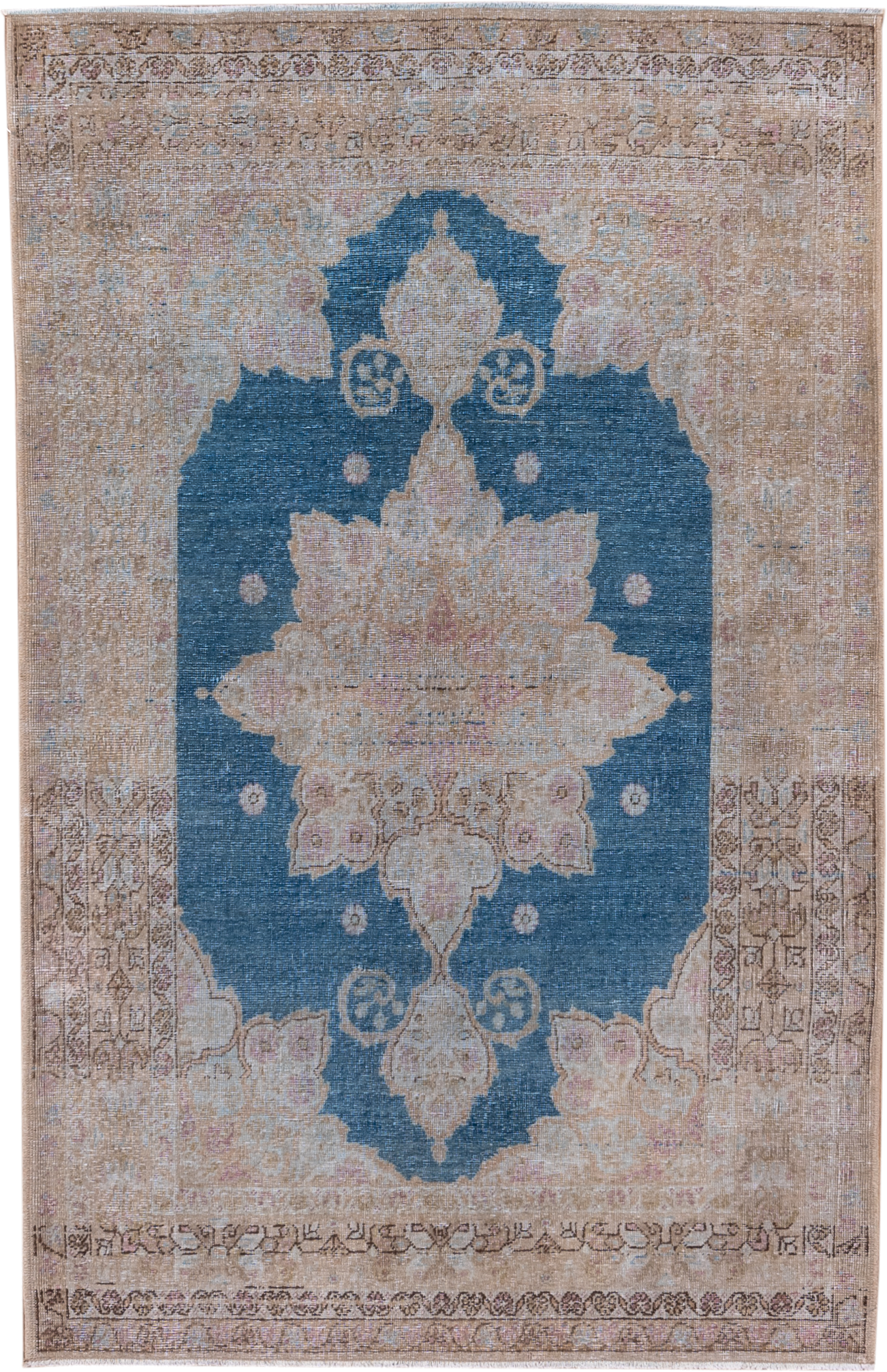 4' x 6' one-of-a-kind handmade antique Sivas small size rug. Color palette: taupe, blue, ivory, blush, beige, brown, gray