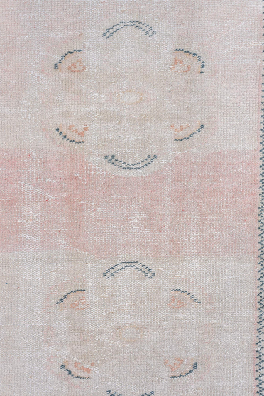 2' x 11' one-of-a-kind handmade antique Oushak runner rug. Color palette: blush, ivory, pale peach, taupe, slate, pink