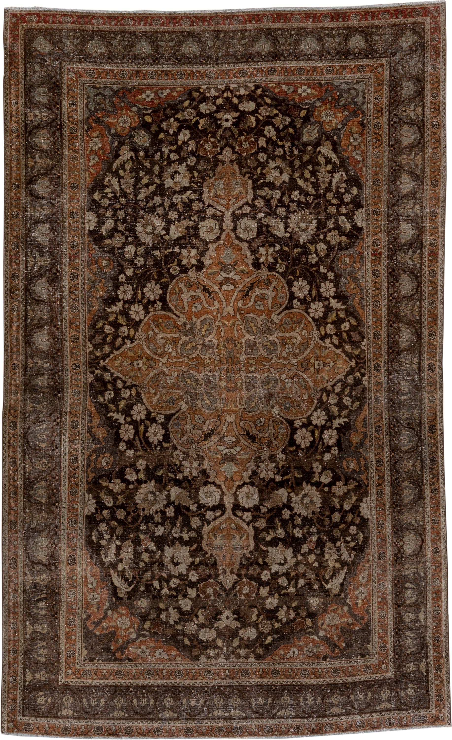 5' x 9' one-of-a-kind handmade antique Sivas medium size rug. Color palette: brown, taupe, terra cotta, ivory, charcoal
