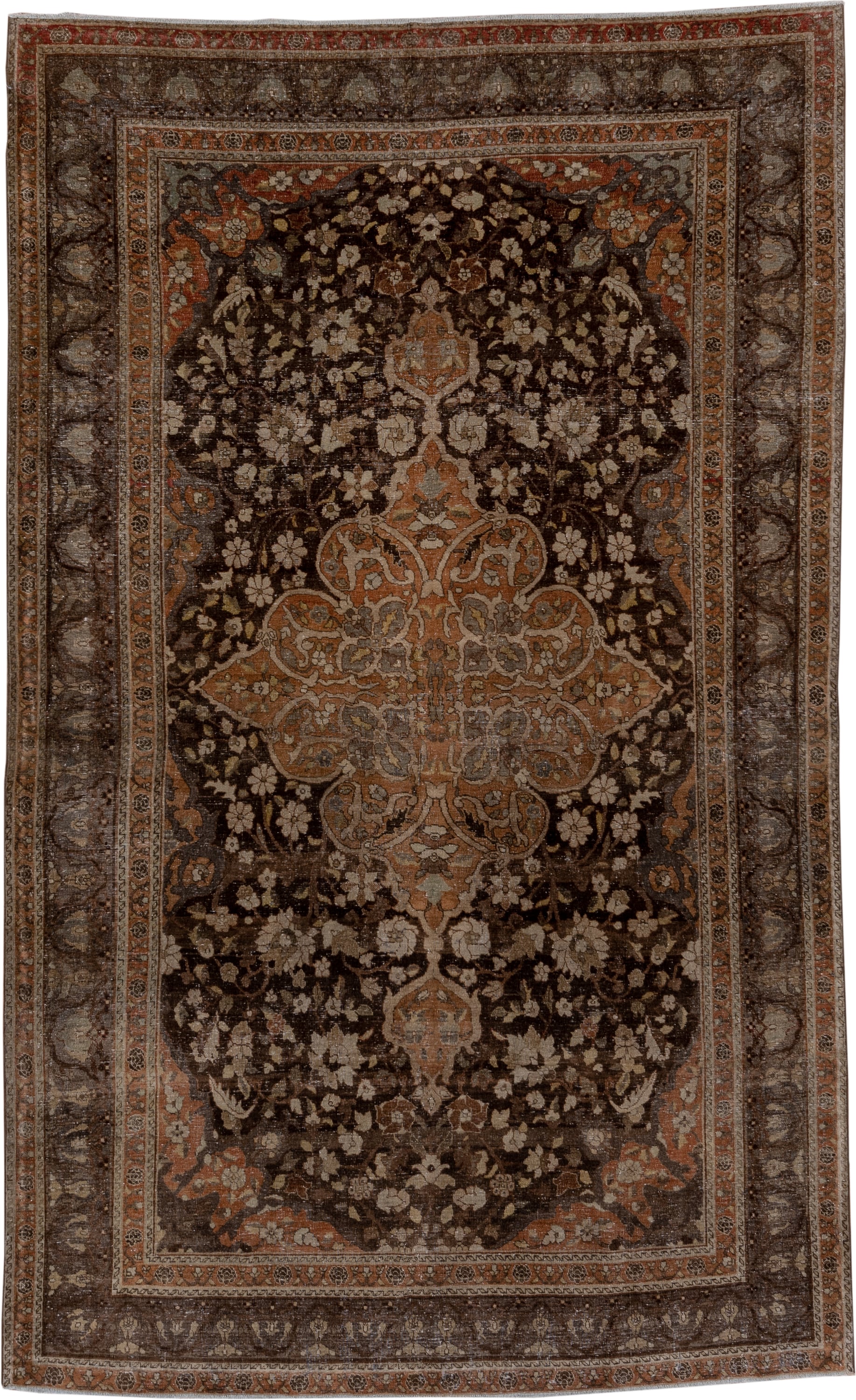 5' x 9' one-of-a-kind handmade antique Sivas medium size rug. Color palette: brown, taupe, terra cotta, ivory, charcoal