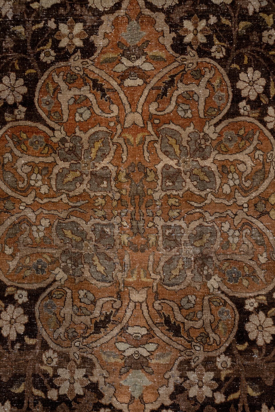 5' x 9' one-of-a-kind handmade antique Sivas medium size rug. Color palette: brown, taupe, terra cotta, ivory, charcoal