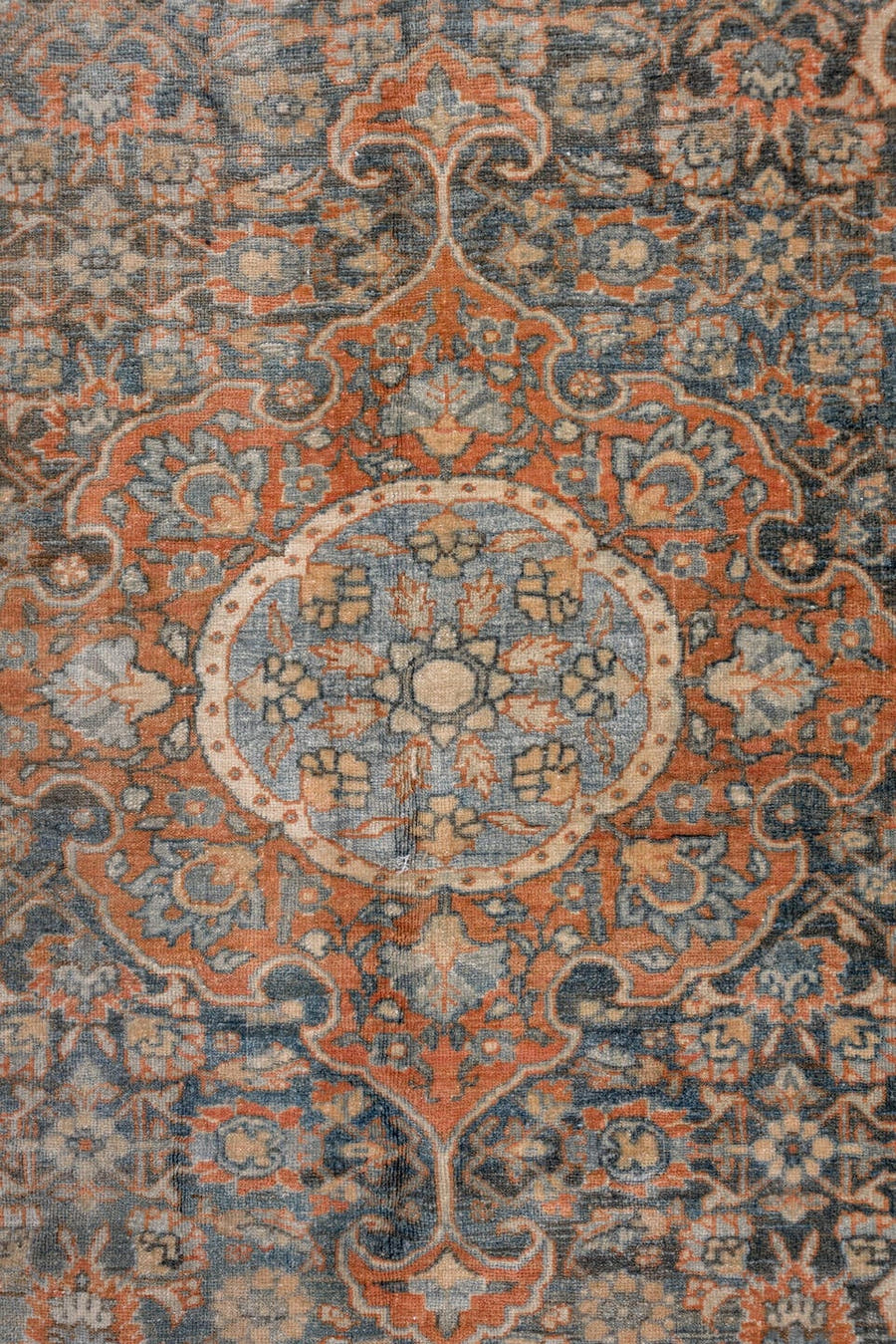 4' x 6' one-of-a-kind handmade antique Bidjar small size rug. Color palette: navy, rust, ivory, pale blue, camel, taupe