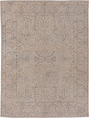 8' x 11' one-of-a-kind handmade antique Kashan large size rug. Color palette: ivory, beige, taupe, slate, dusty blue, camel