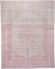 11' x 14' one-of-a-kind handmade antique Tabriz oversize rug. Color palette: ivory, blush, rose, pale lavender, taupe, peach