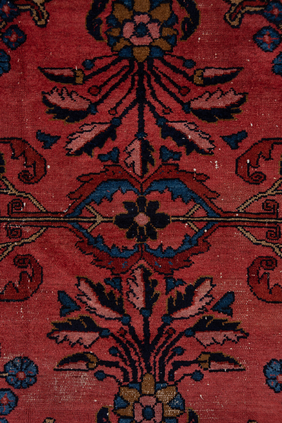 3' x 4' one-of-a-kind handmade antique Lilian small size rug. Color palette: rose, navy, cobalt, ivory, rust, camel, crimson