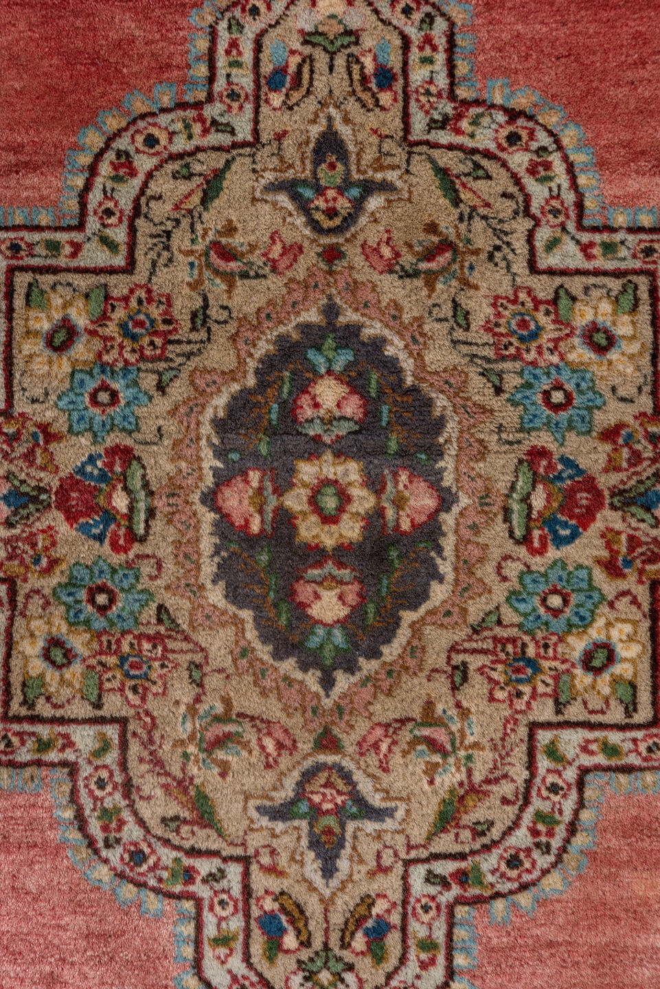 3' x 5' one-of-a-kind handmade vintage Tabriz small size rug. Color palette: rose, ivory, sky_blue, navy, rust, sage, taupe