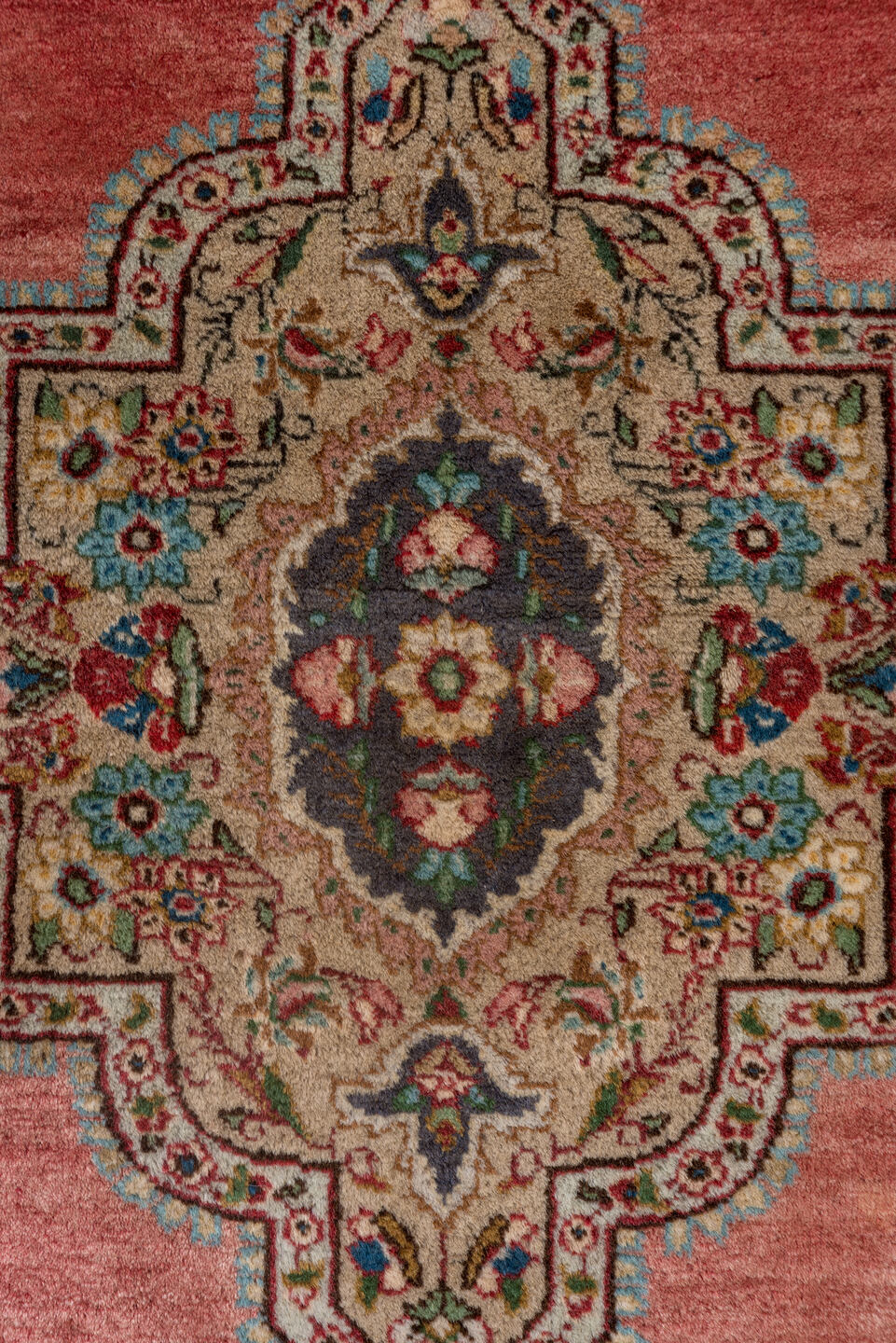 3' x 5' one-of-a-kind handmade vintage Tabriz small size rug. Color palette: rose, ivory, sky_blue, navy, rust, sage, taupe