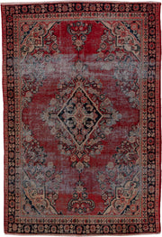 4' x 6' one-of-a-kind handmade vintage Mahal small size rug. Color palette: terracotta, navy, ivory, rose, slate, charcoal