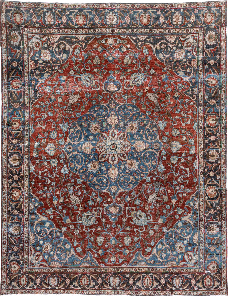 8' x 11' one-of-a-kind handmade vintage Tabriz large size rug. Color palette: arapawa, blue, brown, dark gray, dim gray