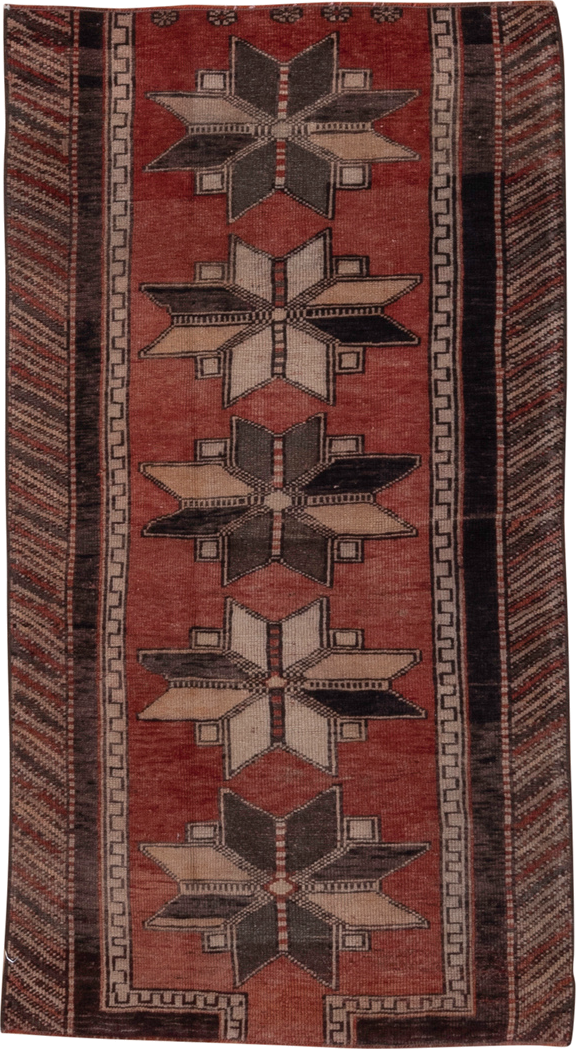 2' x 5' one-of-a-kind handmade antique Oushak small size rug. Color palette: rust, charcoal, ivory, taupe, brown, burgundy