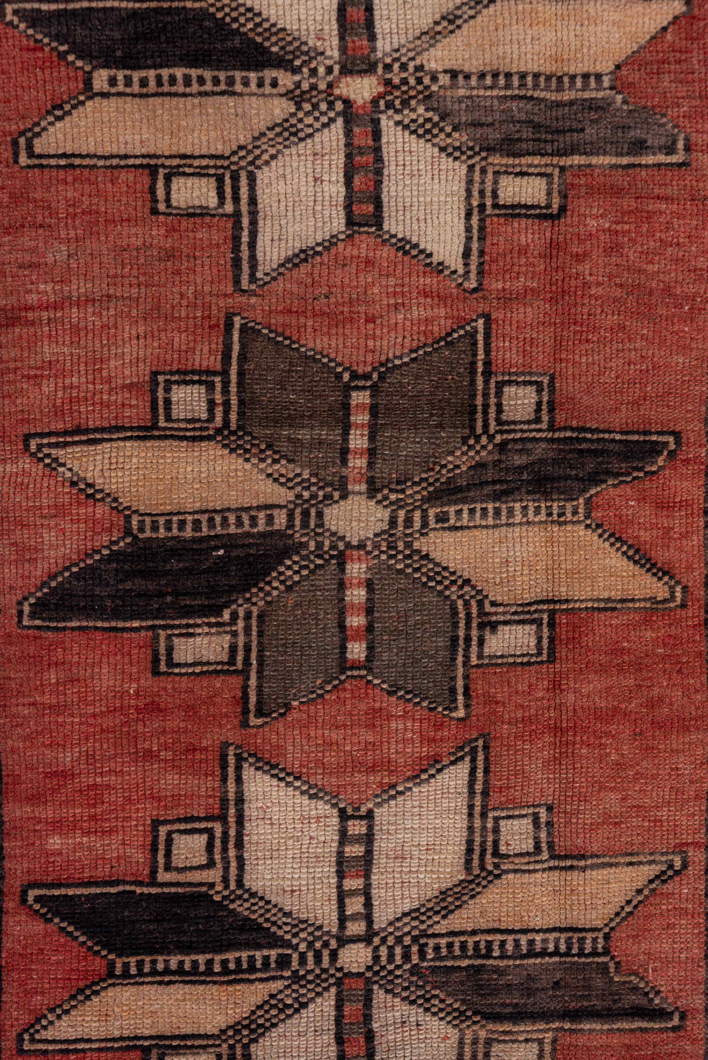 2' x 5' one-of-a-kind handmade antique Oushak small size rug. Color palette: rust, charcoal, ivory, taupe, brown, burgundy