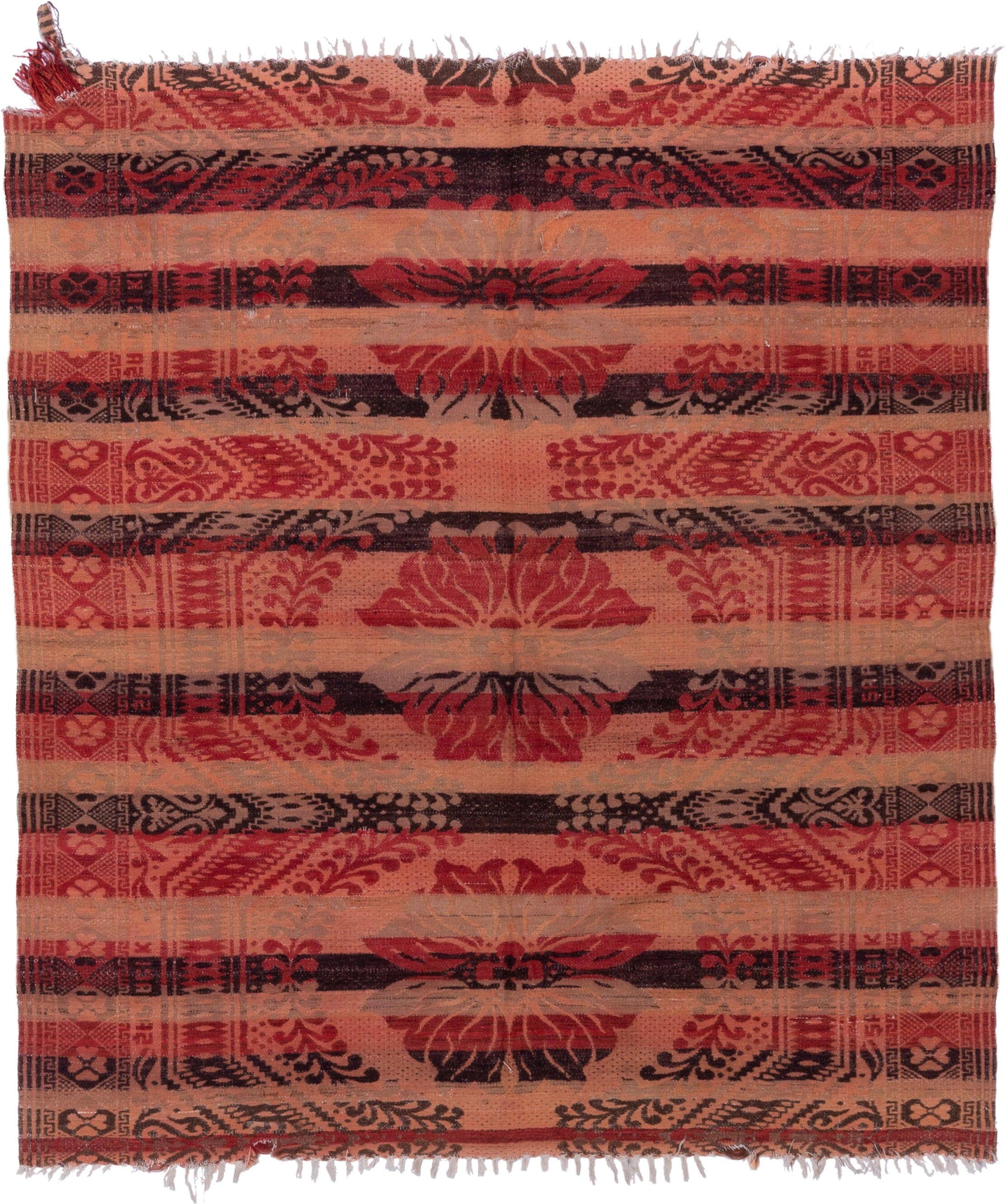 6' x 6' one-of-a-kind handmade antique Kilim rug. Color palette: blush, coral, rust, rose, brown, charcoal, terra cotta