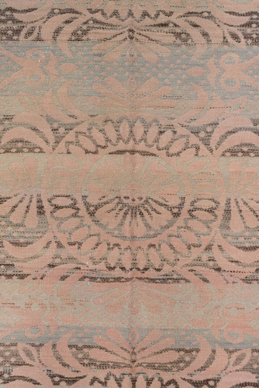 5' x 7' one-of-a-kind handmade antique Kilim rug. Color palette: blush, taupe, dusty rose, gray, beige, charcoal, pink
