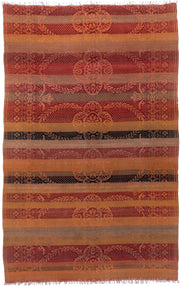 5' x 8' one-of-a-kind handmade antique Kilim medium size rug. Color palette: terra cotta, rust, burgundy, taupe, charcoal