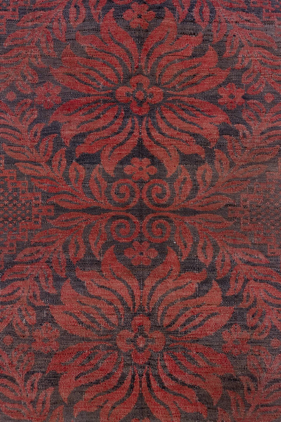 5' x 9' one-of-a-kind handmade antique Kilim medium size rug. Color palette: rust, charcoal, burgundy, mahogany, rose