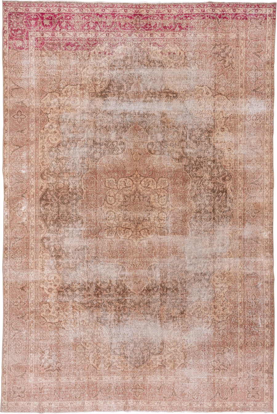 7' x 11' one-of-a-kind handmade vintage Oushak large size rug. Color palette: blush, rose, ivory, taupe, beige, terracotta
