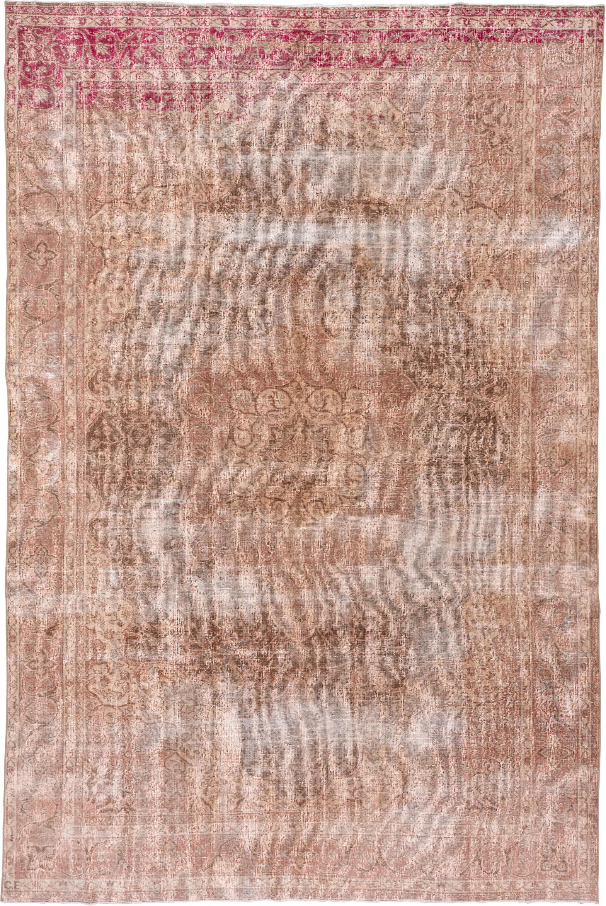 7' x 11' one-of-a-kind handmade vintage Oushak large size rug. Color palette: blush, rose, ivory, taupe, beige, terracotta