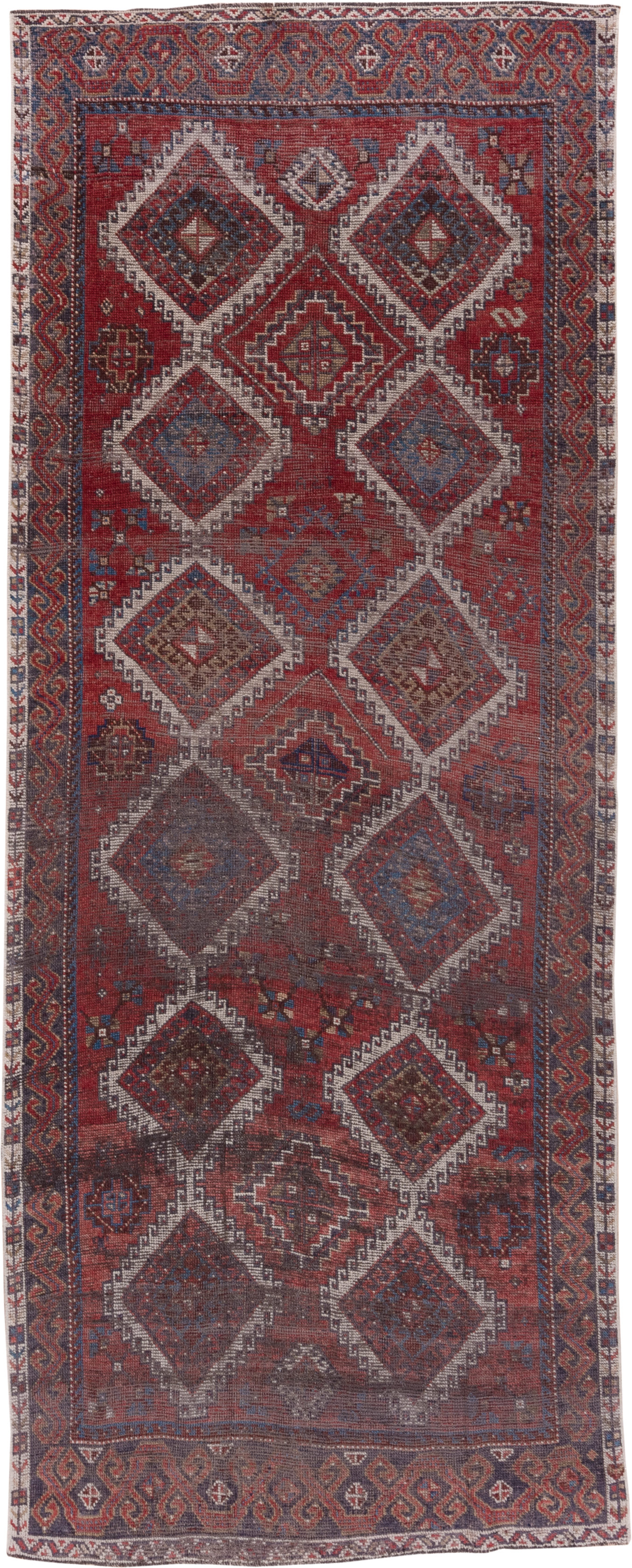 4' x 10' one-of-a-kind handmade antique Oushak runner rug. Color palette: rust, indigo, ivory, burgundy, slate, camel
