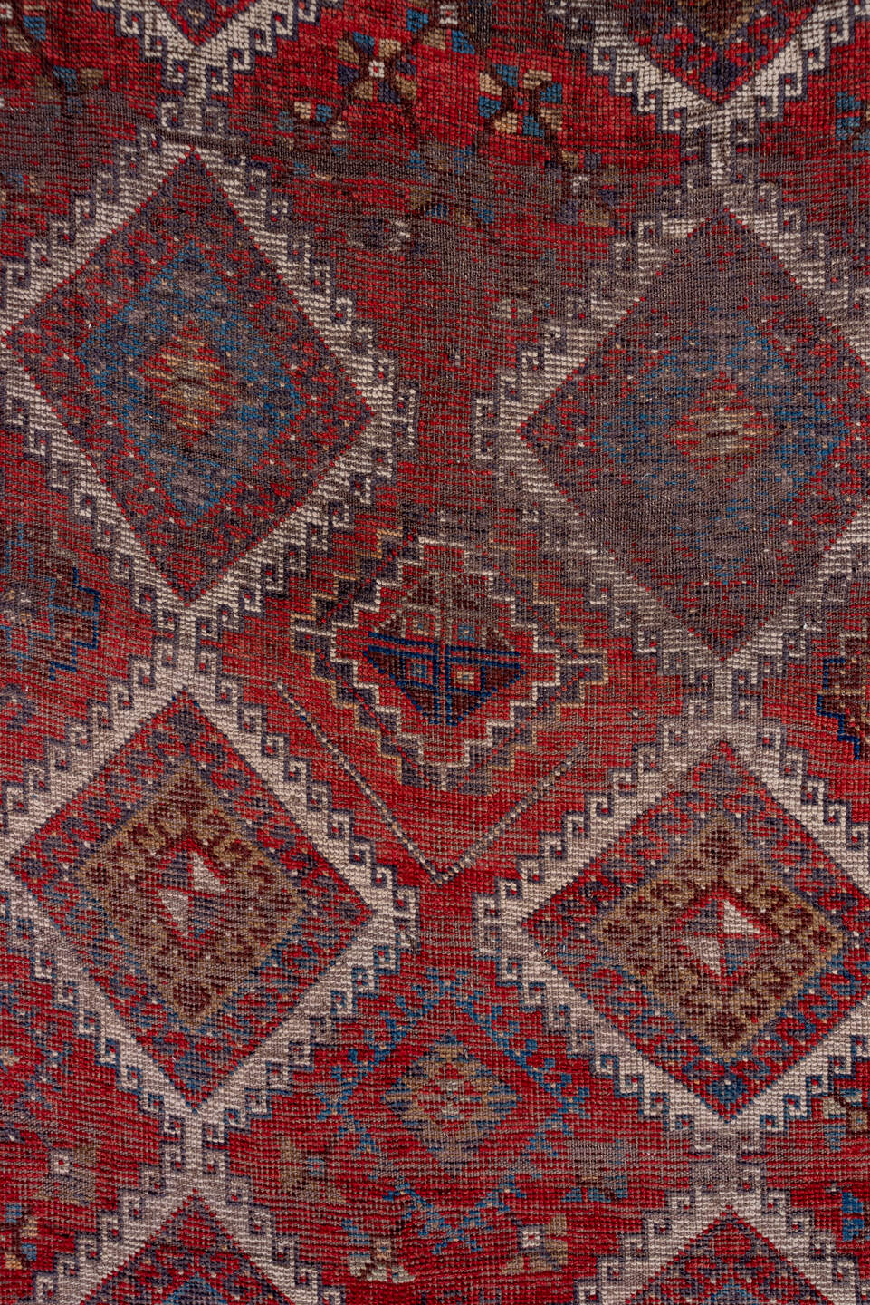 4' x 10' one-of-a-kind handmade antique Oushak runner rug. Color palette: rust, indigo, ivory, burgundy, slate, camel