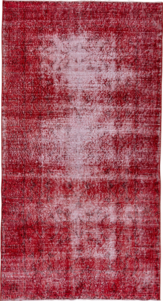 3' x 7' one-of-a-kind handmade vintage Overdyed rug. Color palette: brown, pink, red, wine