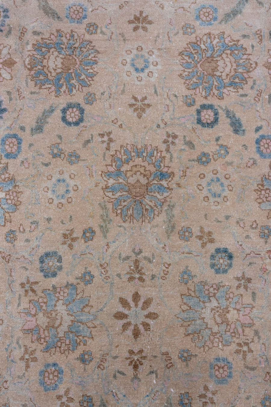 7' x 10' one-of-a-kind handmade antique Tabriz large size rug. Color palette: ivory, sky blue, taupe, beige, slate, camel