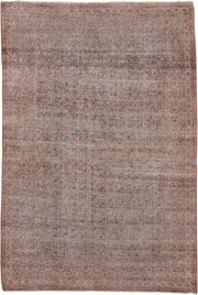 4' x 6' one-of-a-kind handmade antique Oushak small size rug. Color palette: rose, taupe, ivory, dusty blue, terra cotta