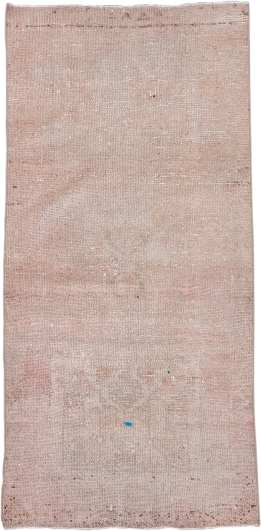 2' x 5' one-of-a-kind handmade vintage Oushak small size rug. Color palette: blush, ivory, taupe, beige, rose, camel, pink