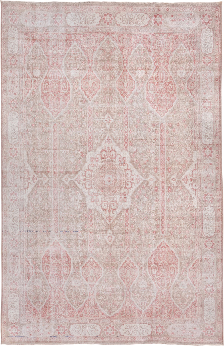 5' x 8' one-of-a-kind handmade vintage Oushak medium size rug. Color palette: ivory, blush, taupe, rose, beige, pink, gray
