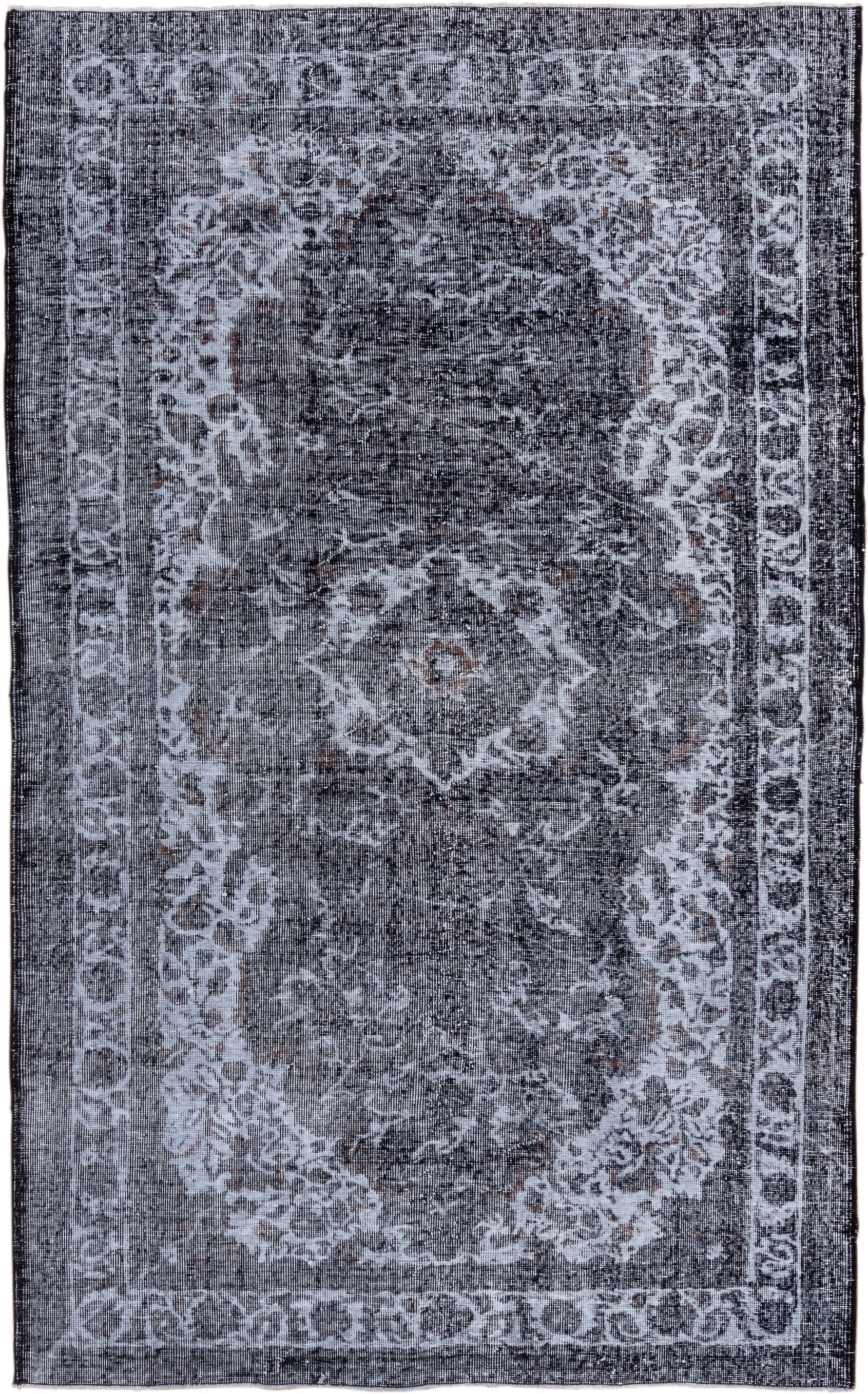 5' x 8' one-of-a-kind handmade vintage Oushak medium size rug. Color palette: charcoal, ivory, slate, taupe, brown, gray