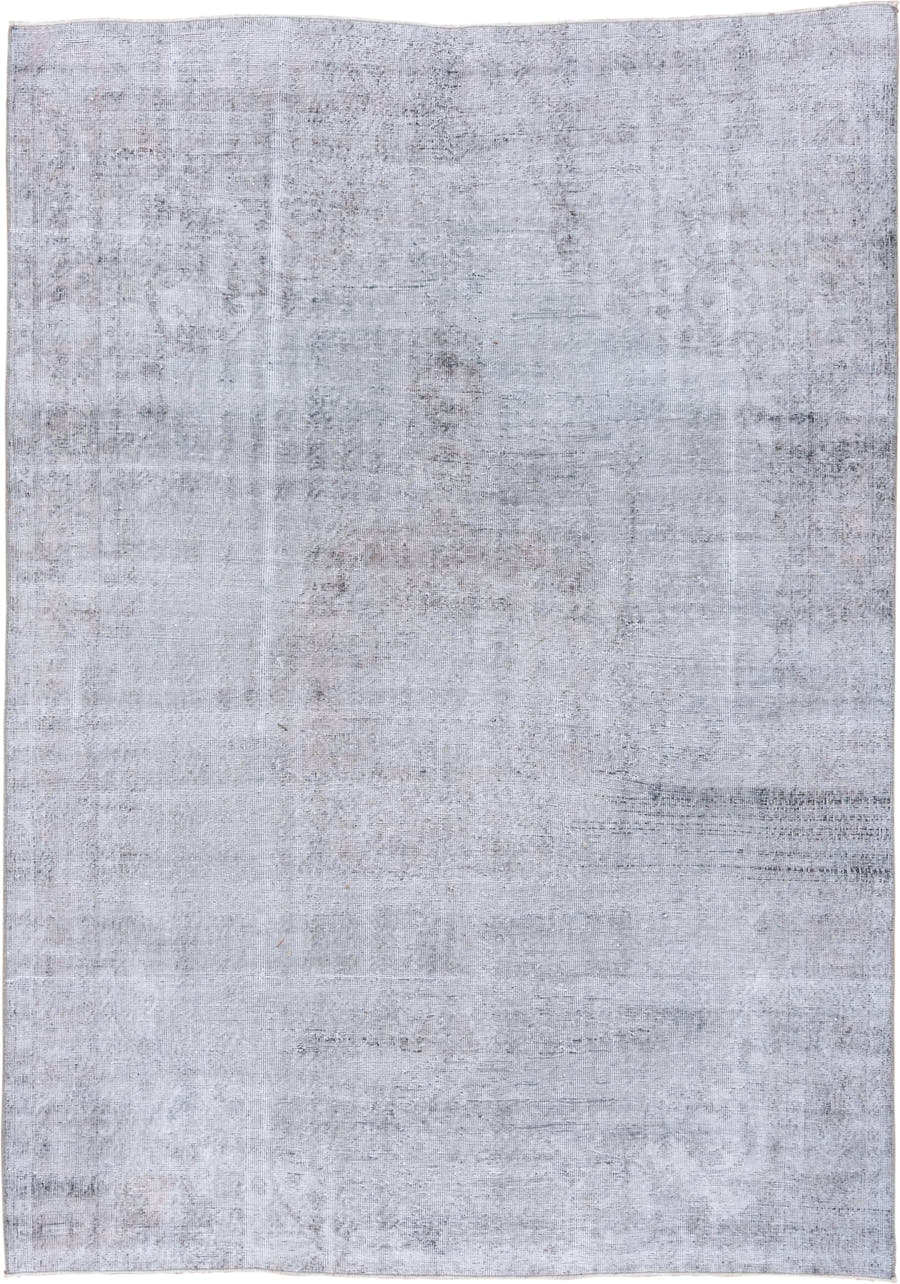 6' x 9' one-of-a-kind handmade vintage Oushak medium size rug. Color palette: ivory, pale blue, silver, gray, taupe