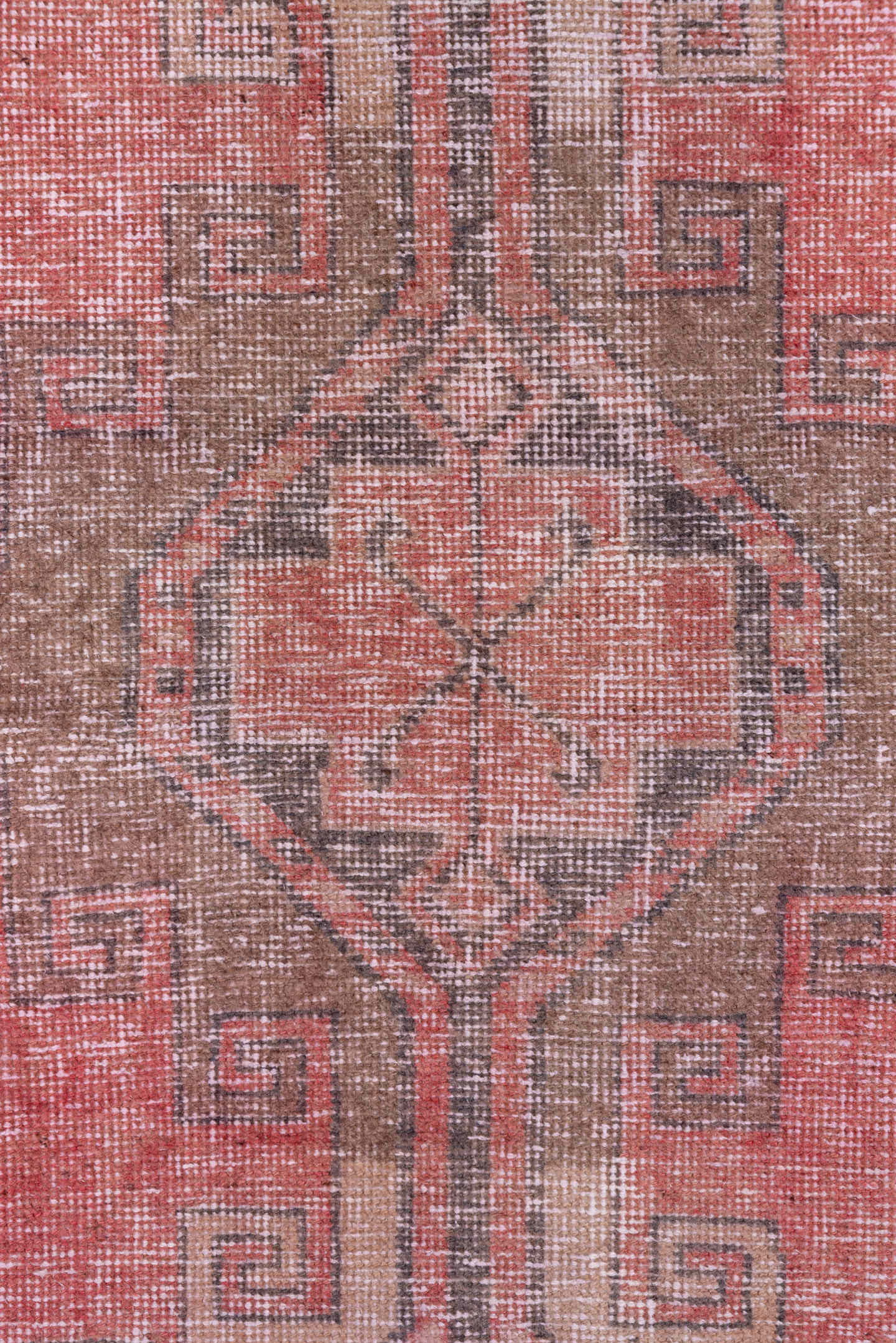 3' x 11' one-of-a-kind handmade vintage Oushak runner rug. Color palette: coral, taupe, charcoal, rose, ivory, terracotta