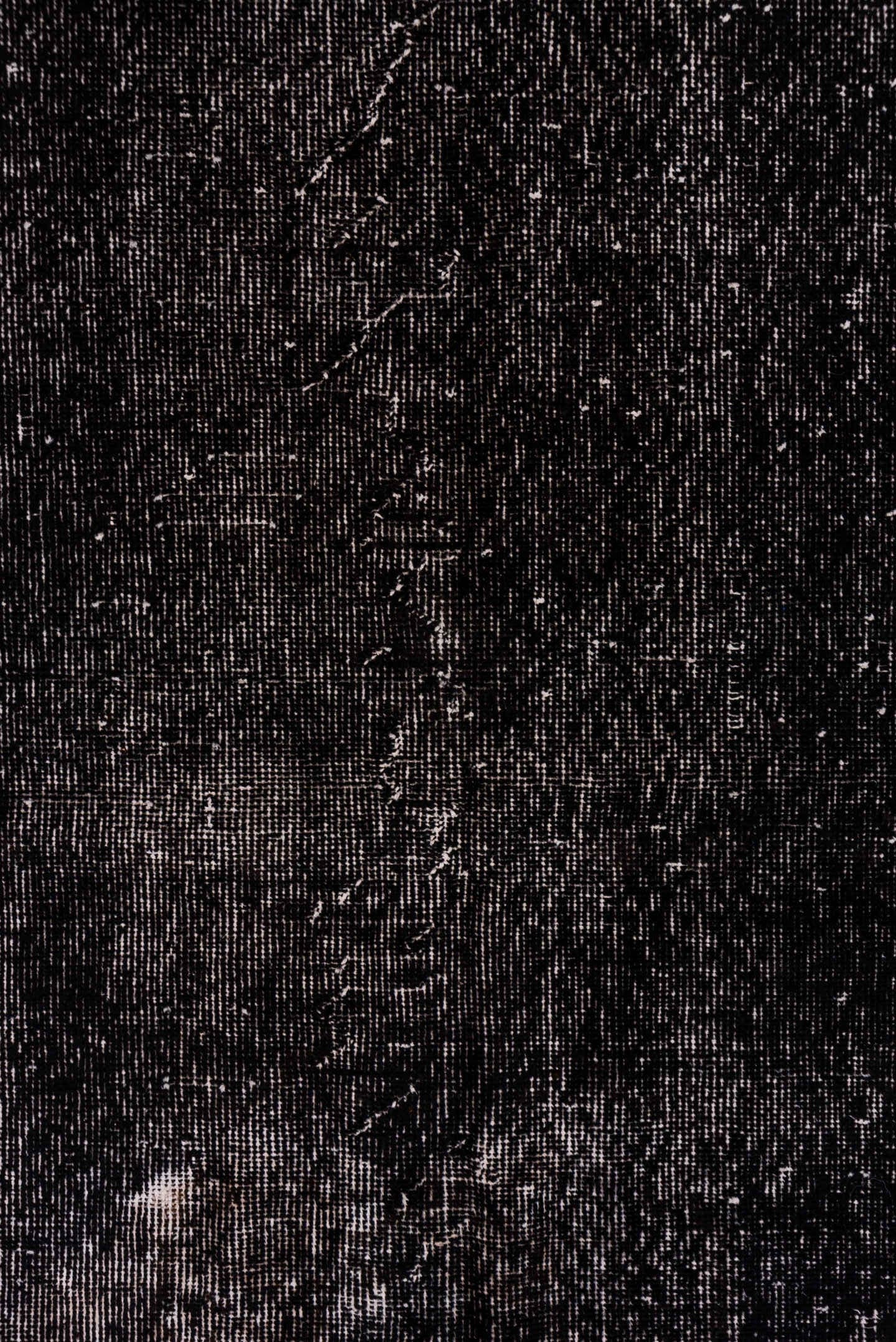 3' x 10' one-of-a-kind handmade vintage Overdyed runner rug. Color palette: charcoal, taupe, gray, ebony, black, beige