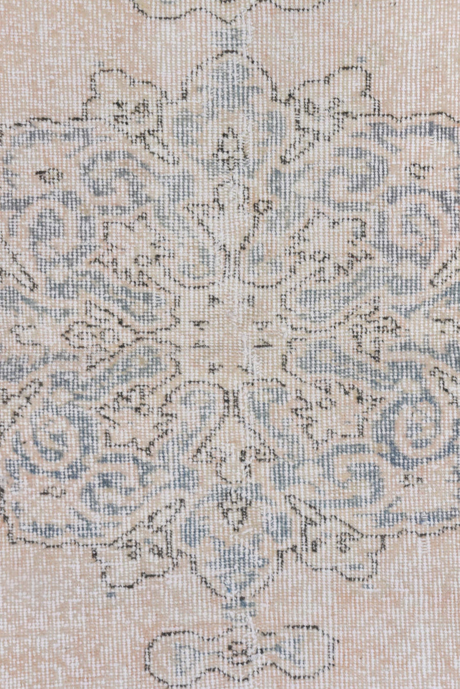 3' x 6' one-of-a-kind handmade vintage Oushak small size rug. Color palette: blush, ivory, pale blue, cream, taupe, pink