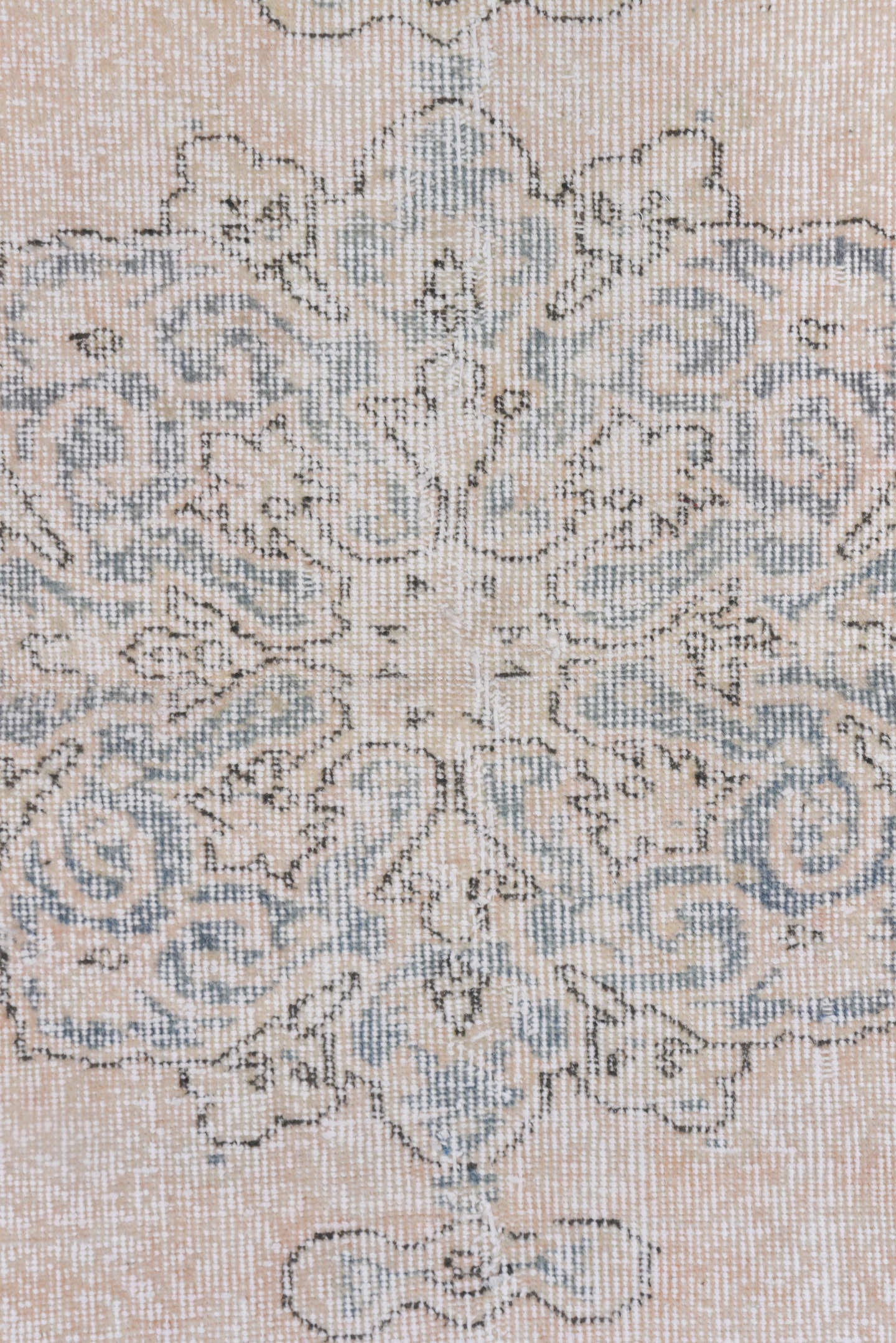 3' x 6' one-of-a-kind handmade vintage Oushak small size rug. Color palette: blush, ivory, pale blue, cream, taupe, pink