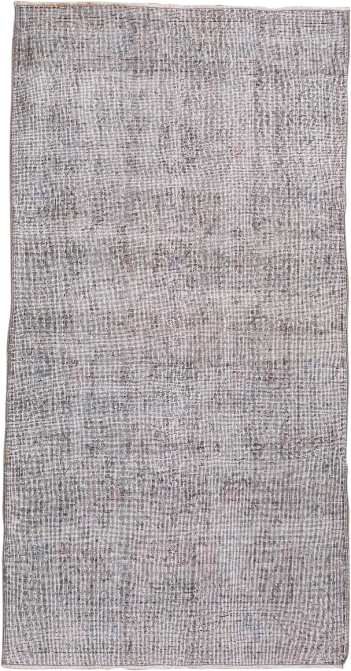 3' x 6' one-of-a-kind handmade vintage Overdyed small size rug. Color palette: taupe, ivory, gray, blush, beige, pink