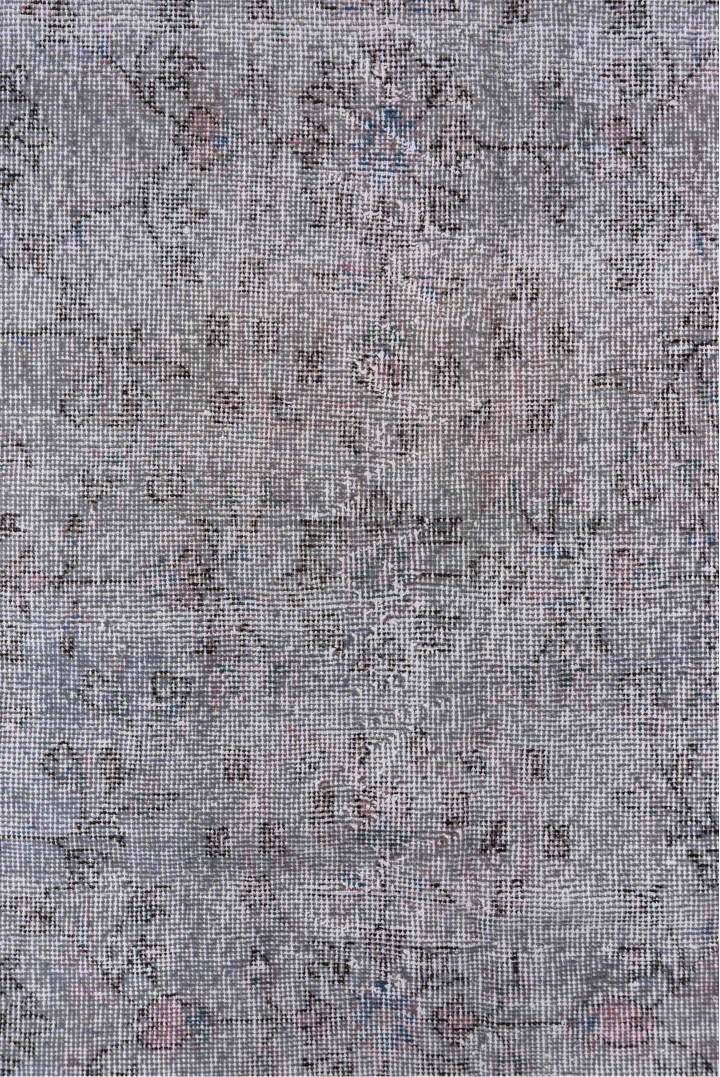 3' x 6' one-of-a-kind handmade vintage Overdyed small size rug. Color palette: dark gray, dim gray, gainsboro, gray