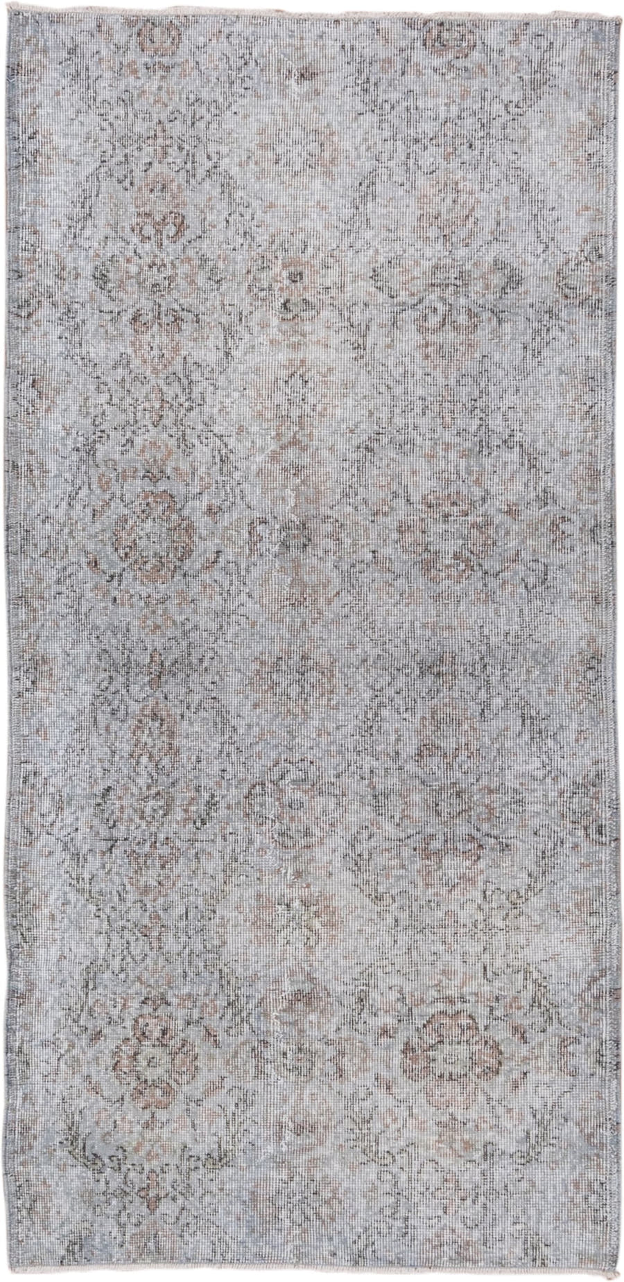 3' x 6' one-of-a-kind handmade vintage Oushak small size rug. Color palette: ivory, taupe, gray, blush, beige, pink