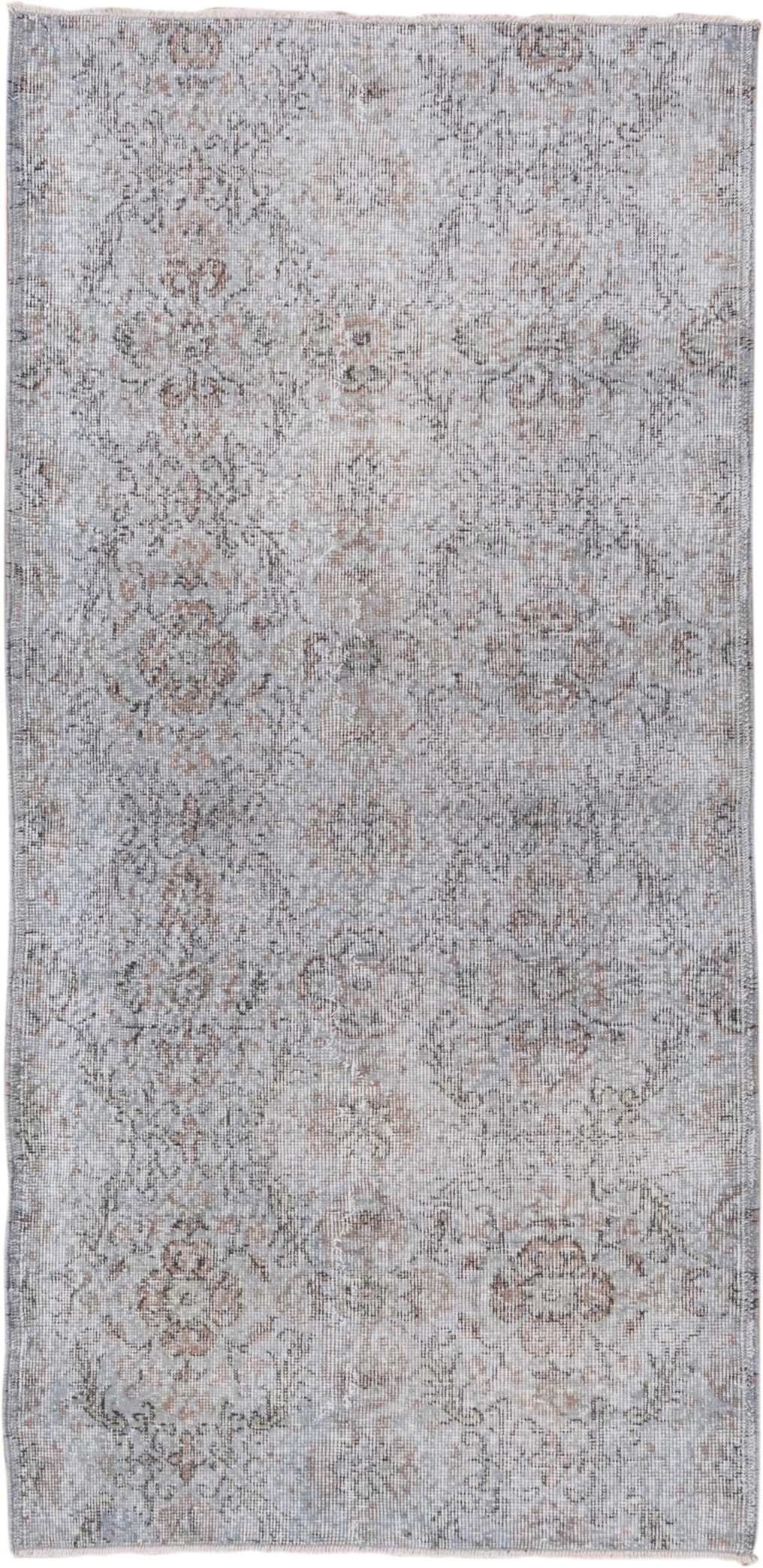 3' x 6' one-of-a-kind handmade vintage Oushak small size rug. Color palette: ivory, taupe, gray, blush, beige, pink