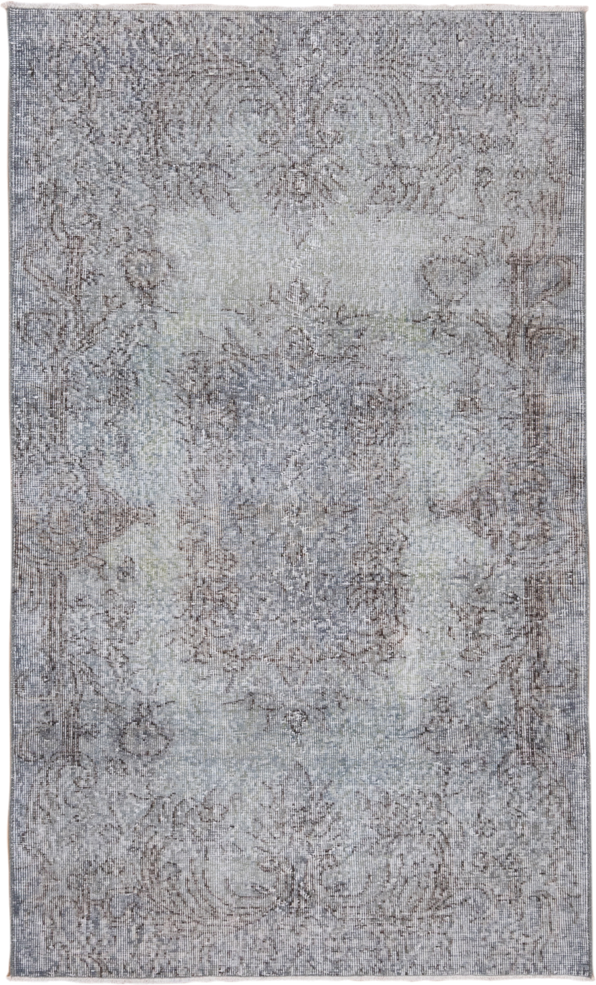 3' x 6' one-of-a-kind handmade vintage Oushak small size rug. Color palette: ivory, gray, taupe, pale_blue, beige