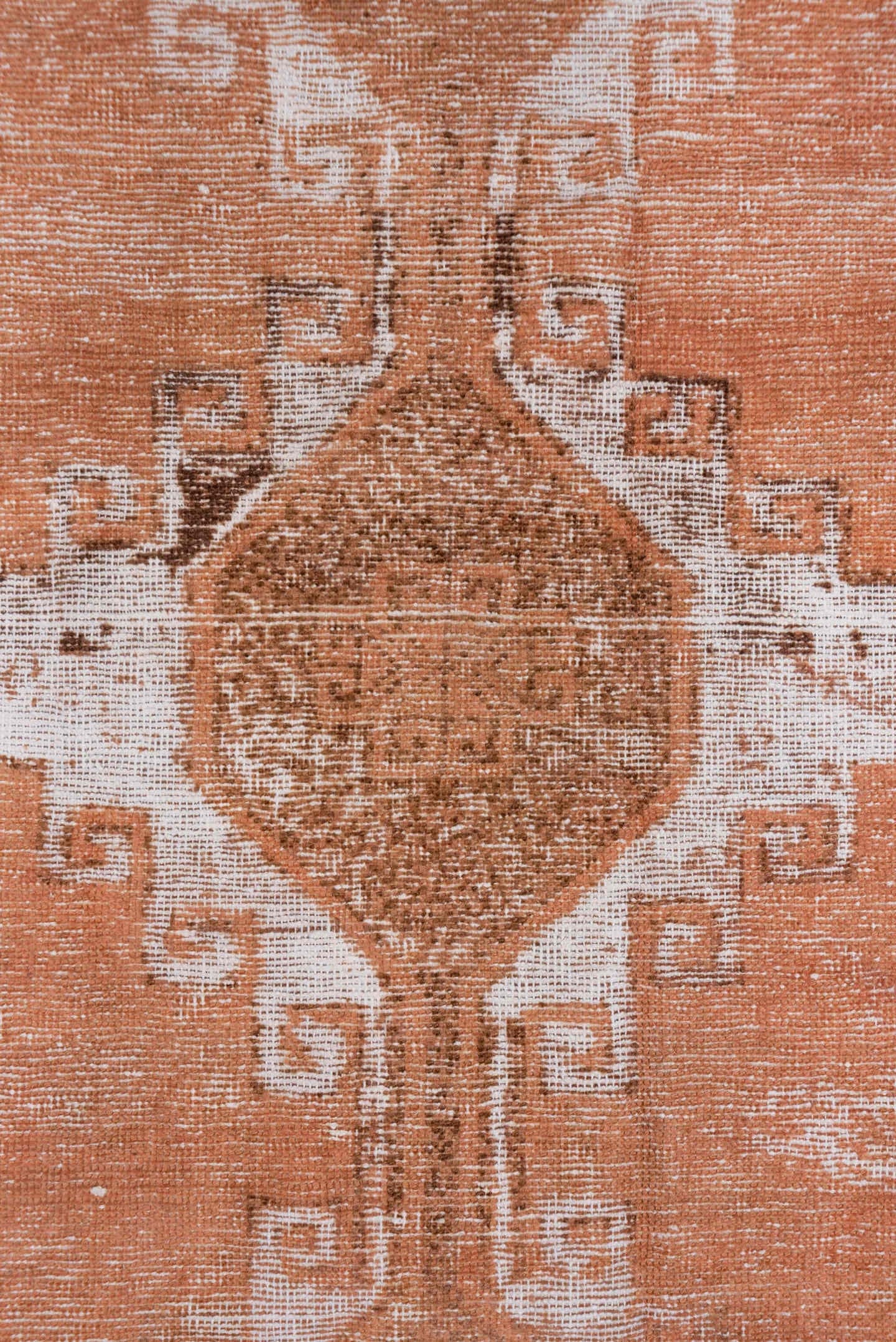 3' x 7' one-of-a-kind handmade vintage Overdyed runner rug. Color palette: blush, rose, taupe, ivory, camel, pink, red