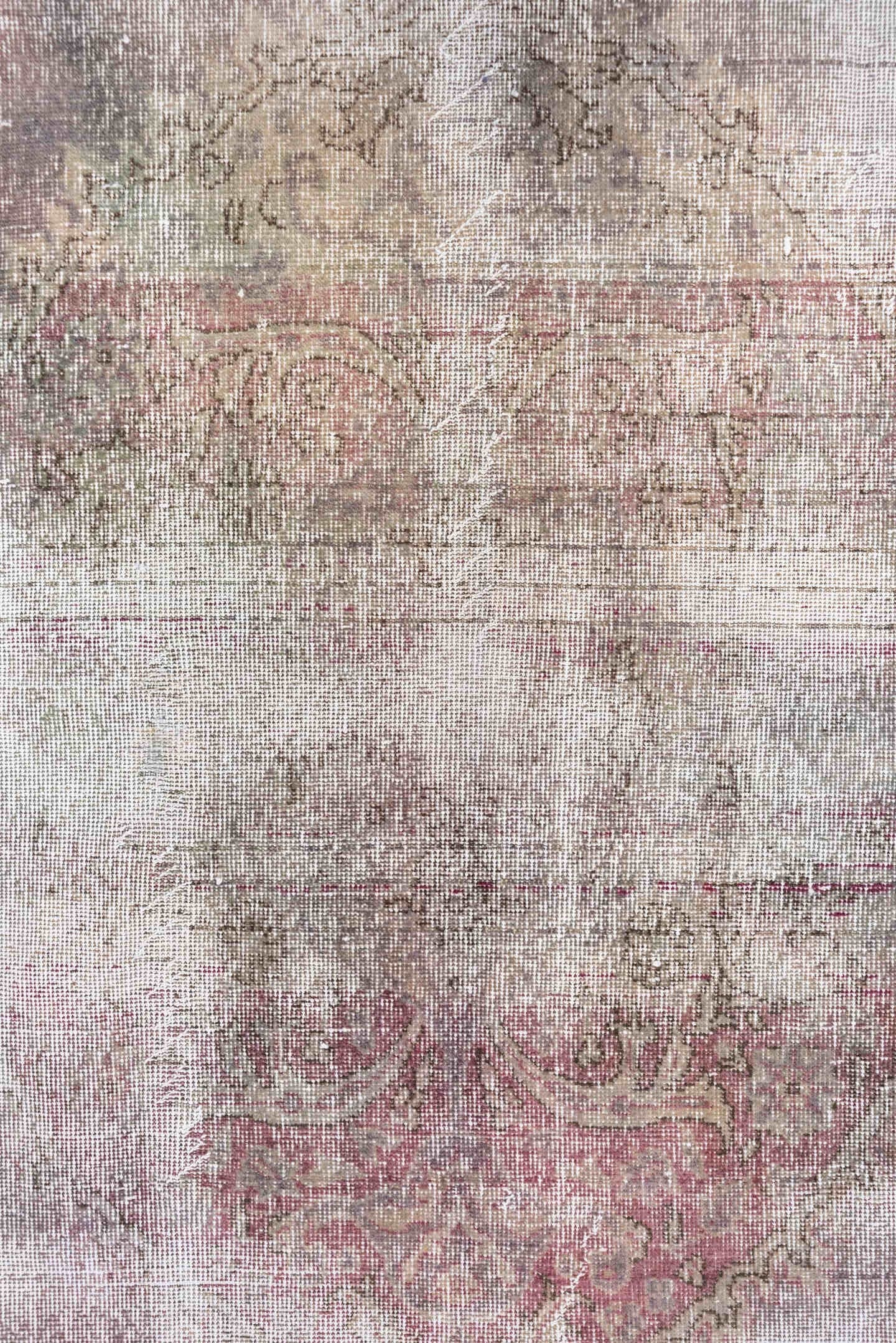 6' x 10' one-of-a-kind handmade vintage Oushak large size rug. Color palette: rose, mauve, ivory, taupe, sage, blush