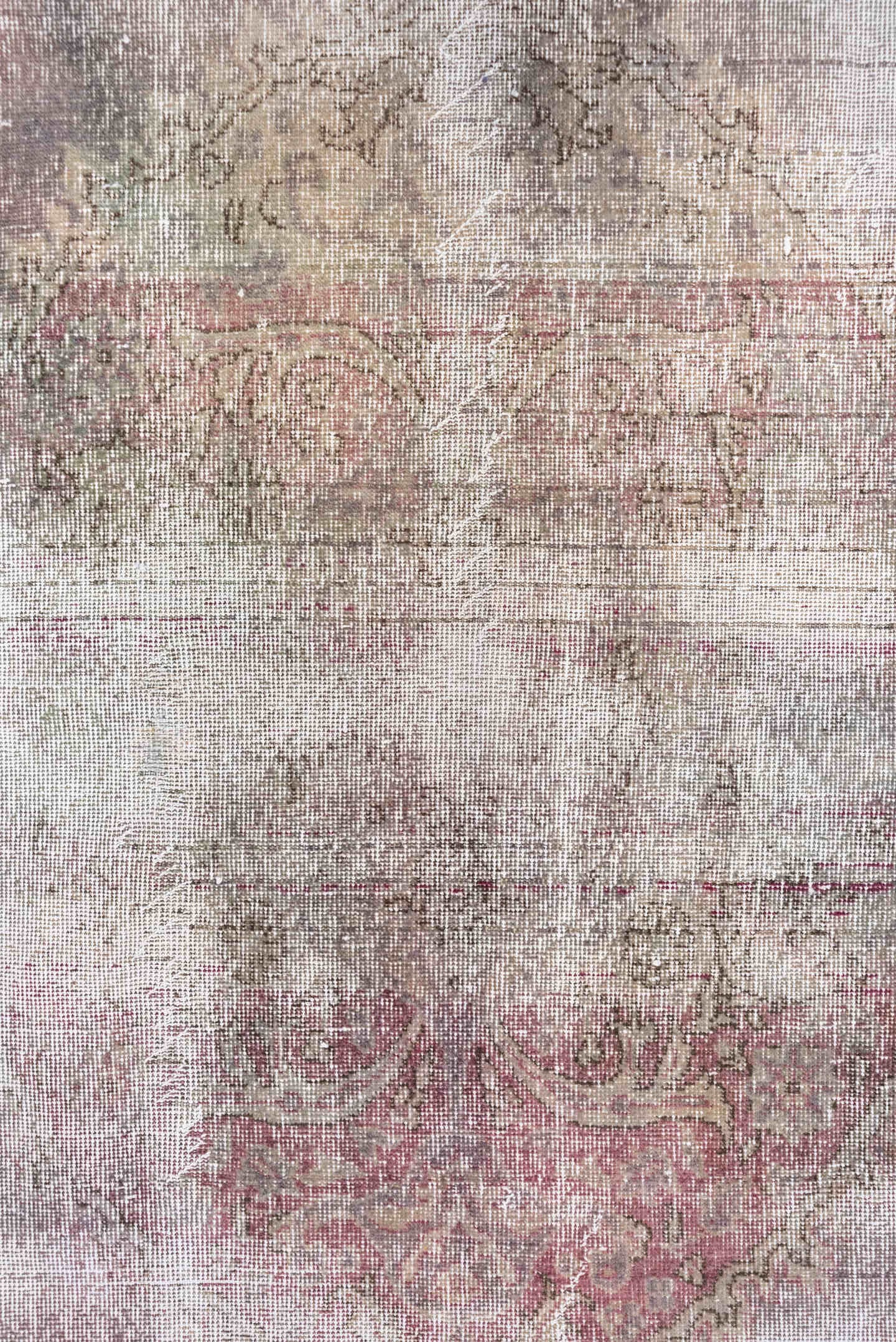 6' x 10' one-of-a-kind handmade vintage Oushak large size rug. Color palette: rose, mauve, ivory, taupe, sage, blush