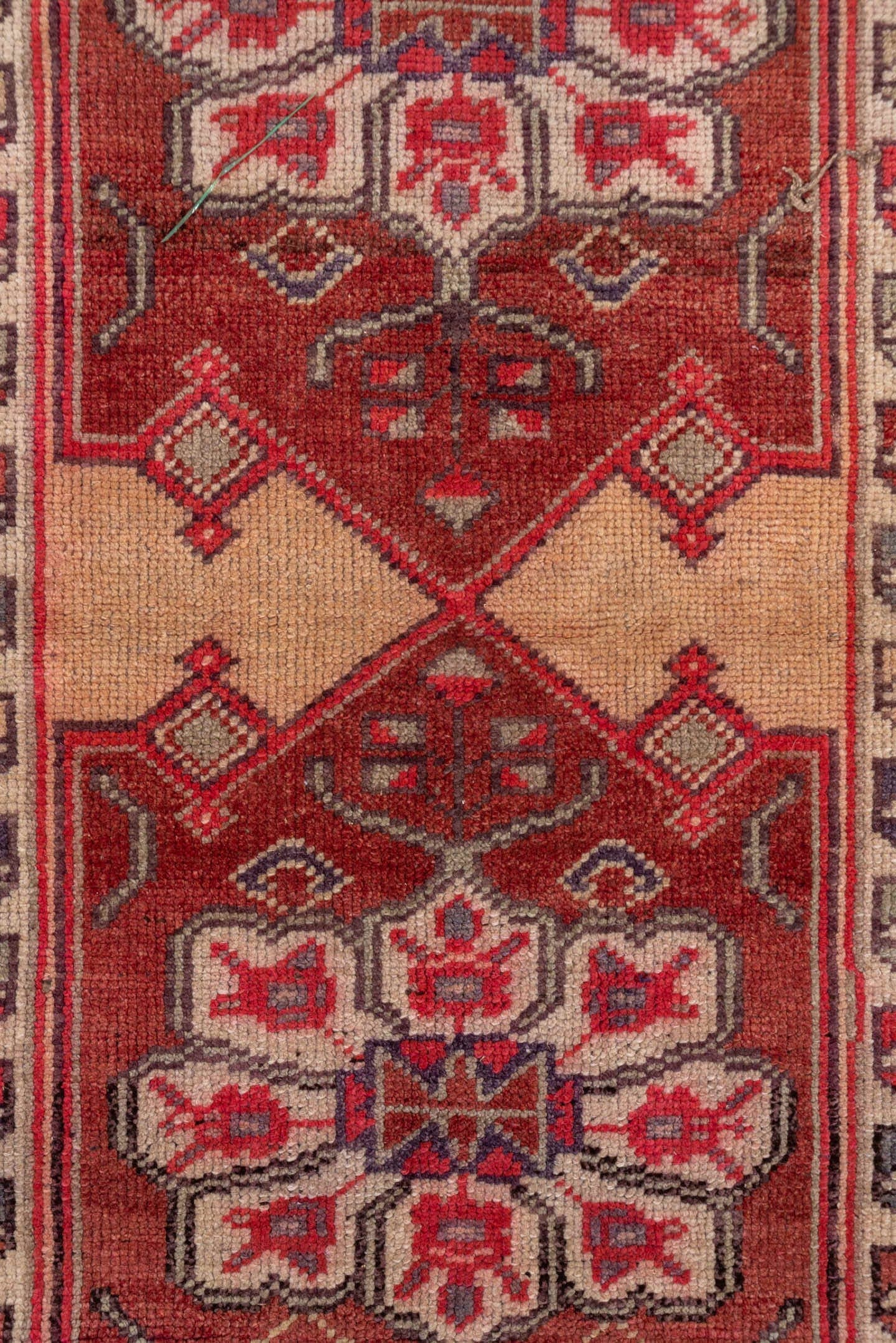 3' x 13' one-of-a-kind handmade vintage Oushak runner rug. Color palette: rust, peach, ivory, brick, slate, charcoal, rose