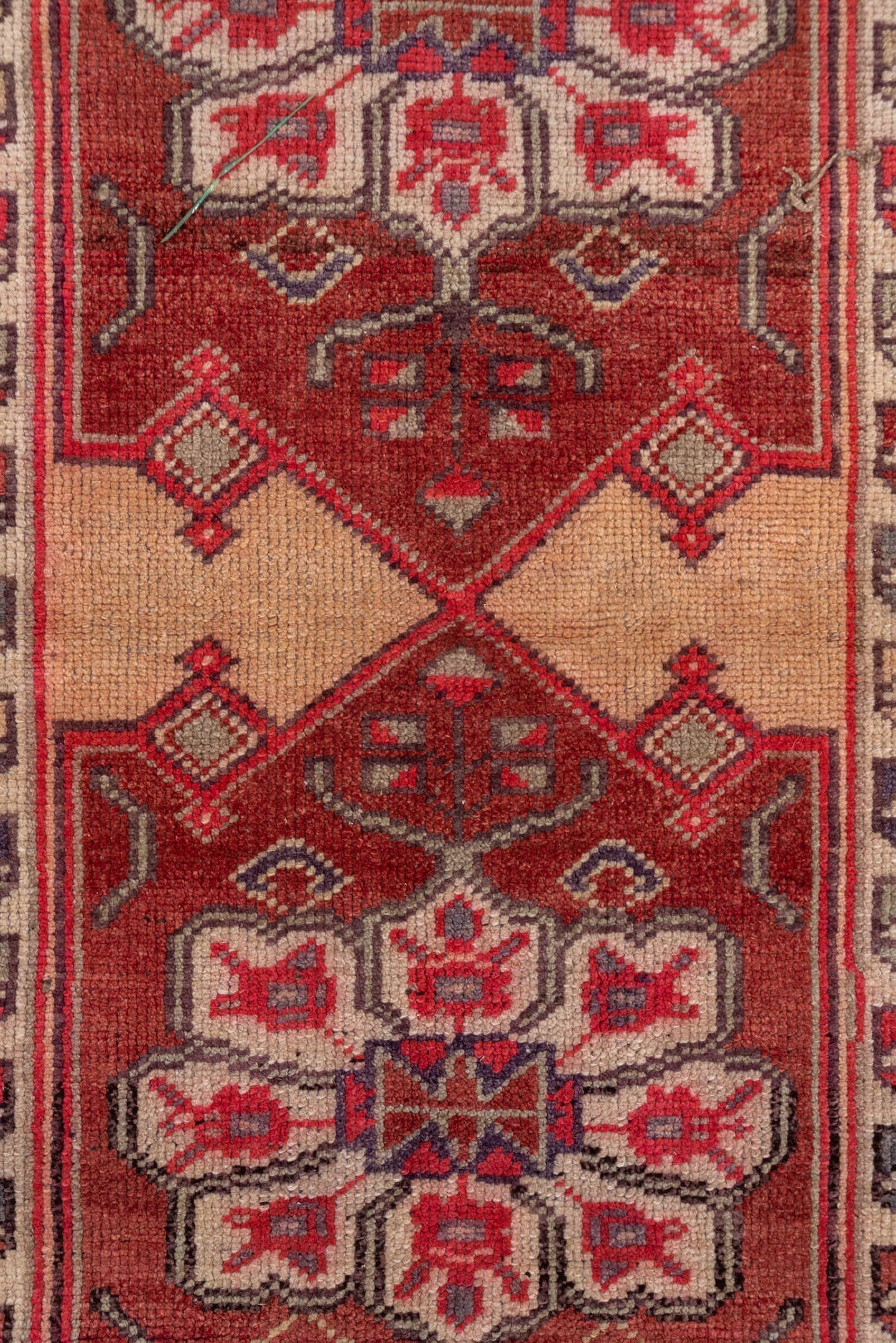 3' x 13' one-of-a-kind handmade vintage Oushak runner rug. Color palette: rust, peach, ivory, brick, slate, charcoal, rose