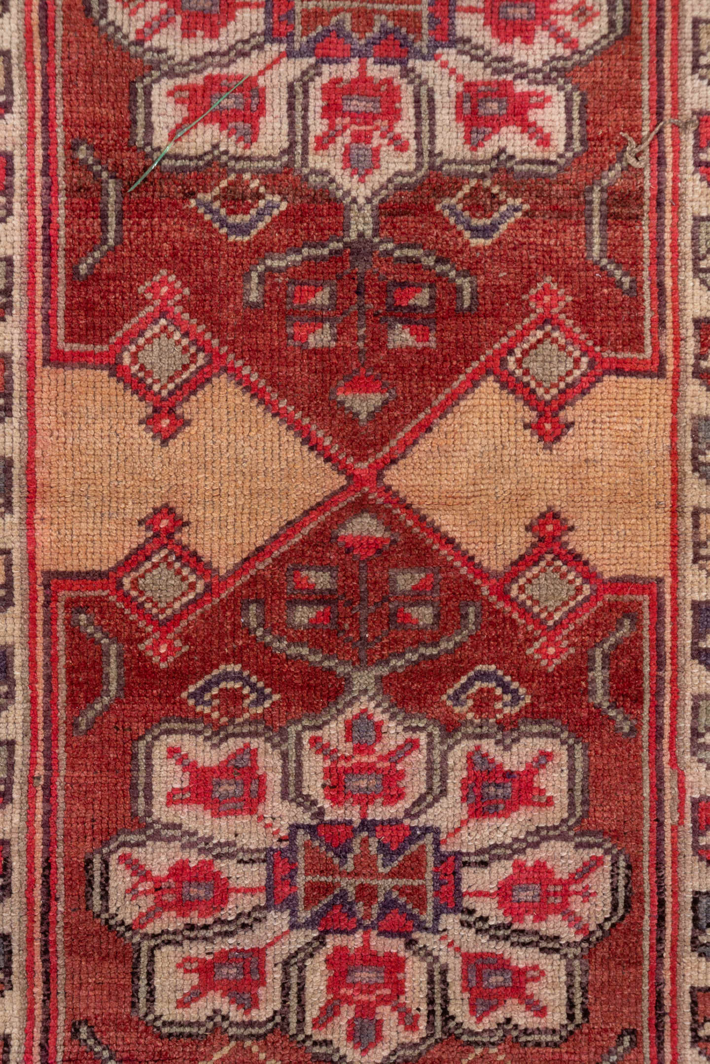 3' x 13' one-of-a-kind handmade vintage Oushak runner rug. Color palette: rust, peach, ivory, brick, slate, charcoal, rose