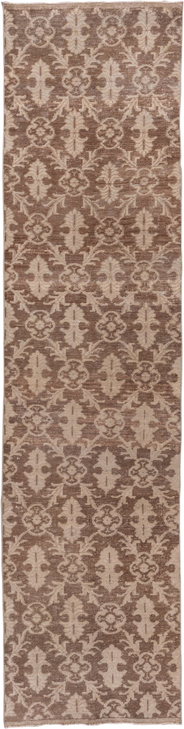 2' x 10' one-of-a-kind handmade vintage Oushak runner rug. Color palette: taupe, ivory, beige, brown, gray