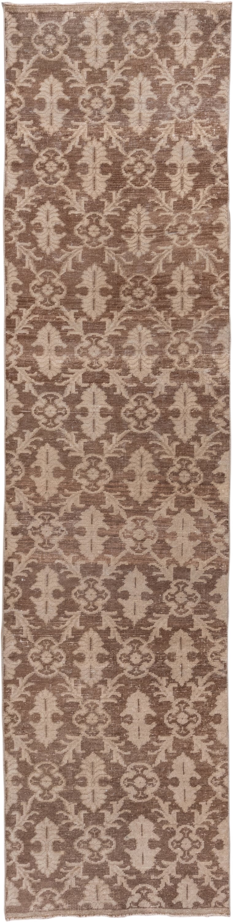 2' x 10' one-of-a-kind handmade vintage Oushak runner rug. Color palette: taupe, ivory, beige, brown, gray